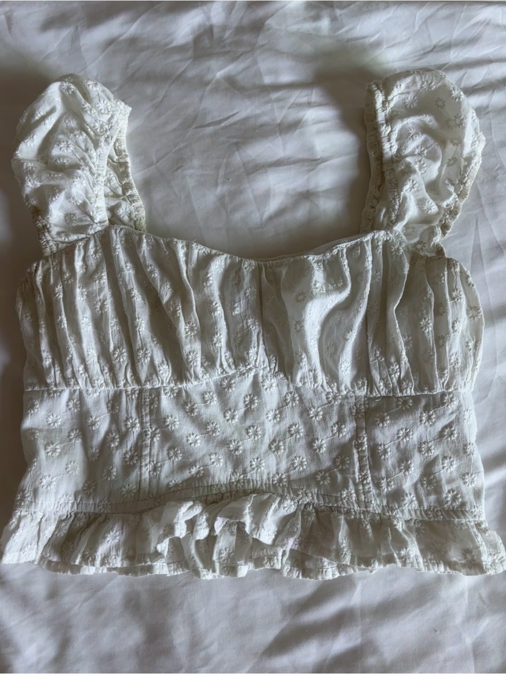 Women's White Eyelet Ruffled Top